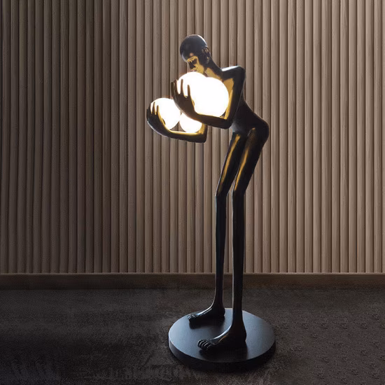 Lámpara de pie humanoide posmoderna escultura que sostiene la bola modelo diseñador de arte vestíbulo del Hotel lámpara de pie para sala de estar (WH