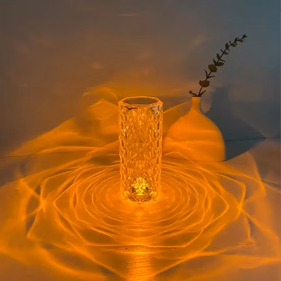 Lámpara de mesa rosa con control táctil de cristal acrílico LED con control remoto regulable para interiores