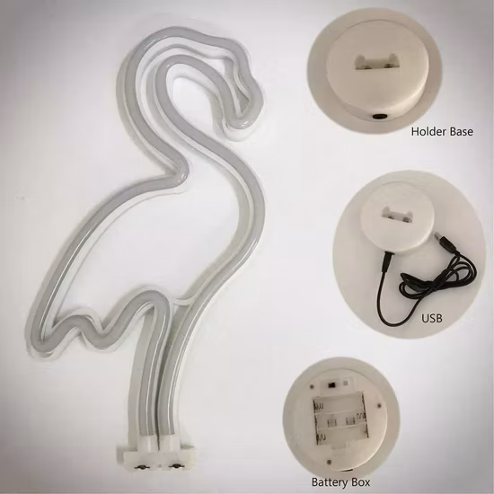 Lámpara de mesa LED de neón con caja de batería base y USB
