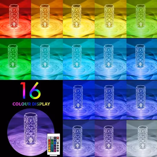 Lámpara de mesa de noche de cristal LED recargable táctil RGB que cambia de color Helius 16